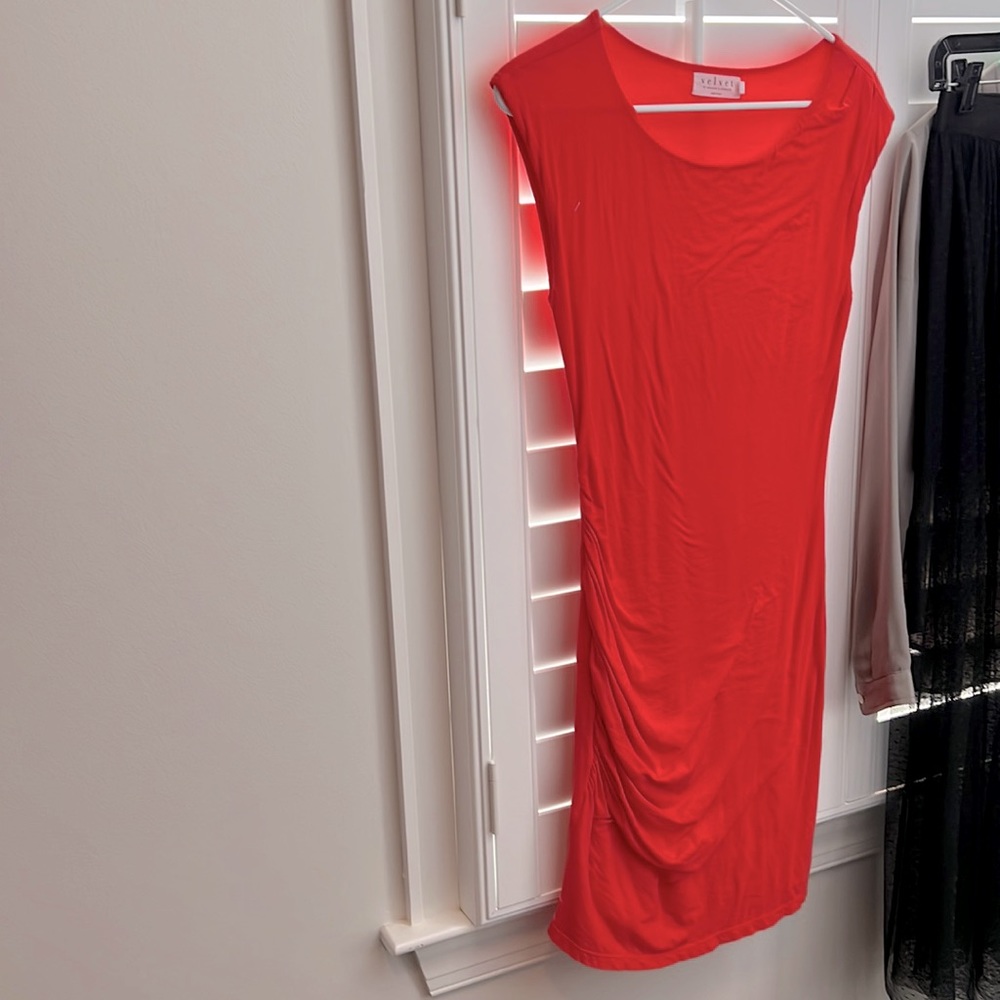 Coral/orange cotton stretch fitted dress